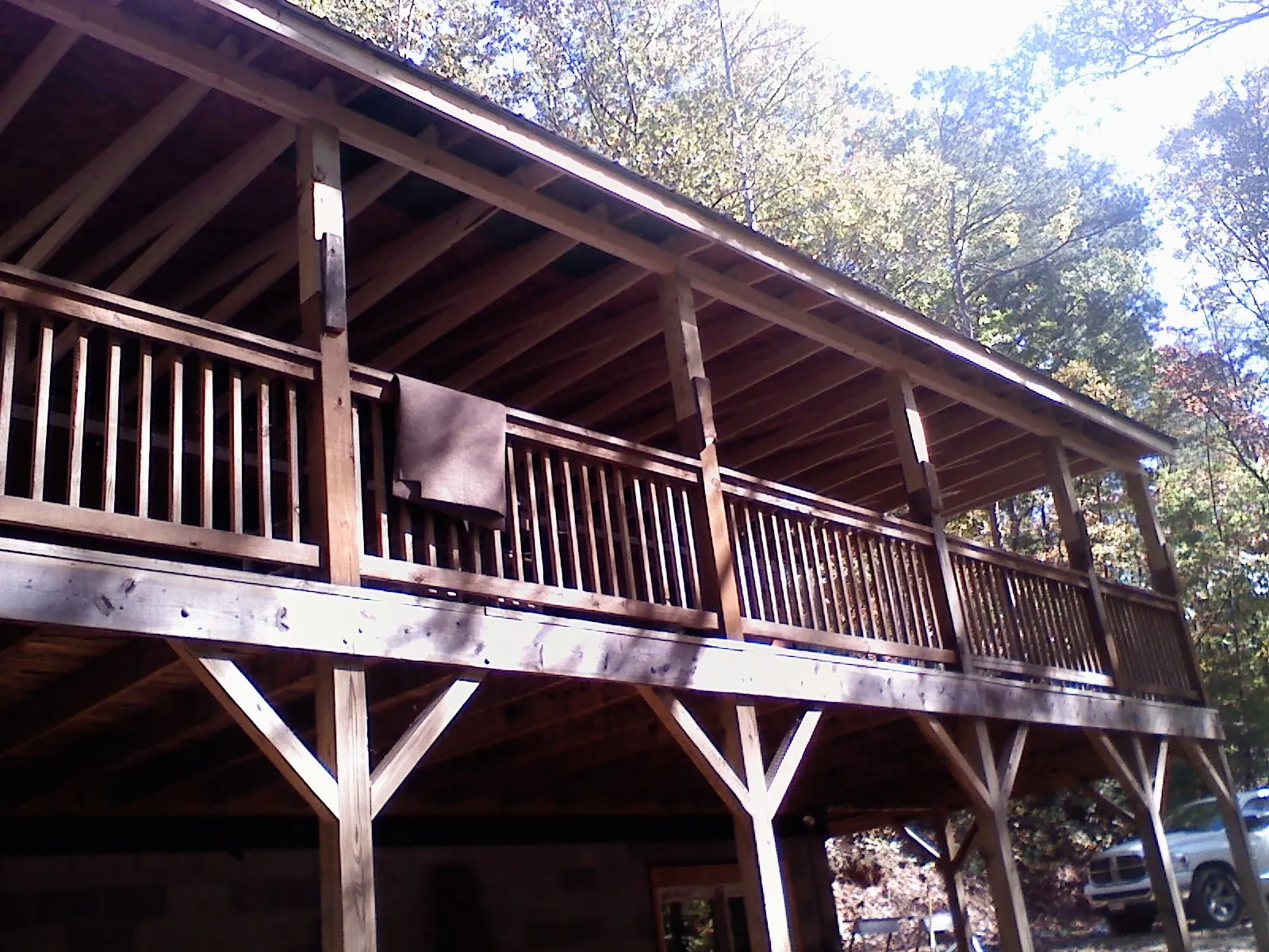 Timber framing under a new elevated porch and deck — Roof Leak Repair in Spiceland by Roofing Brothers